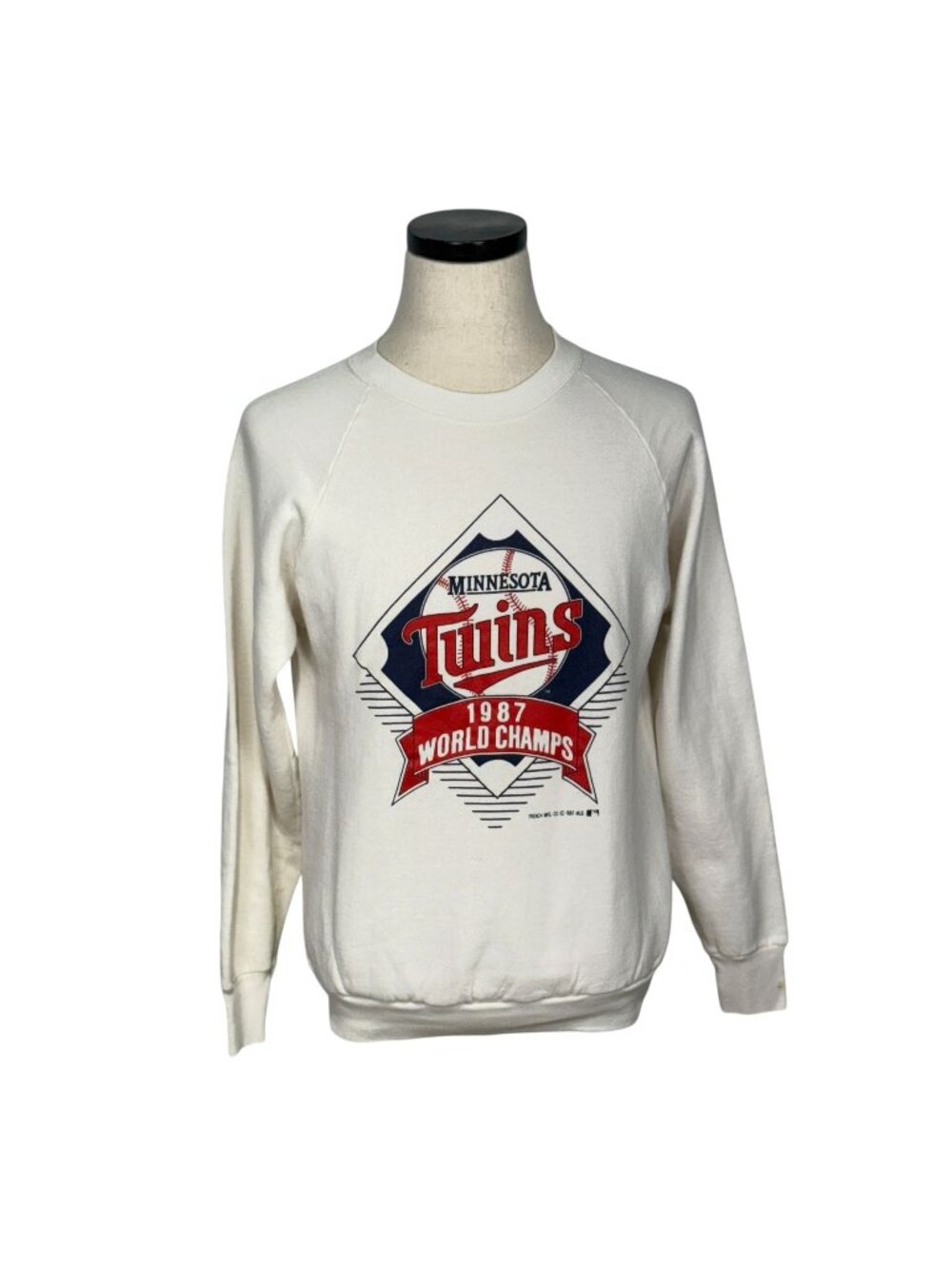 Minnesota Twins 1987 World Champs Sweatshirt White Raglan Large 80s